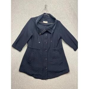 Sfera Full Zip Jacket Womens Size M Blue Textured Mock Neck 3/4 Sleeve Preppy